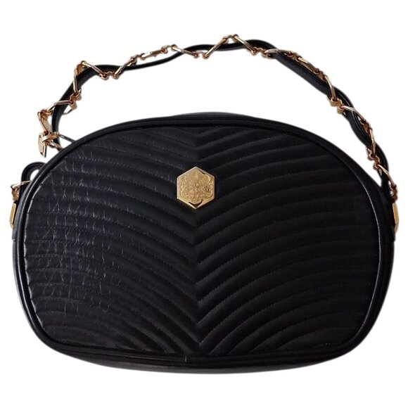 RARE Vintage Revillon French Oval Quilted Leather Antique 80s Handbag - Picture 2 of 10